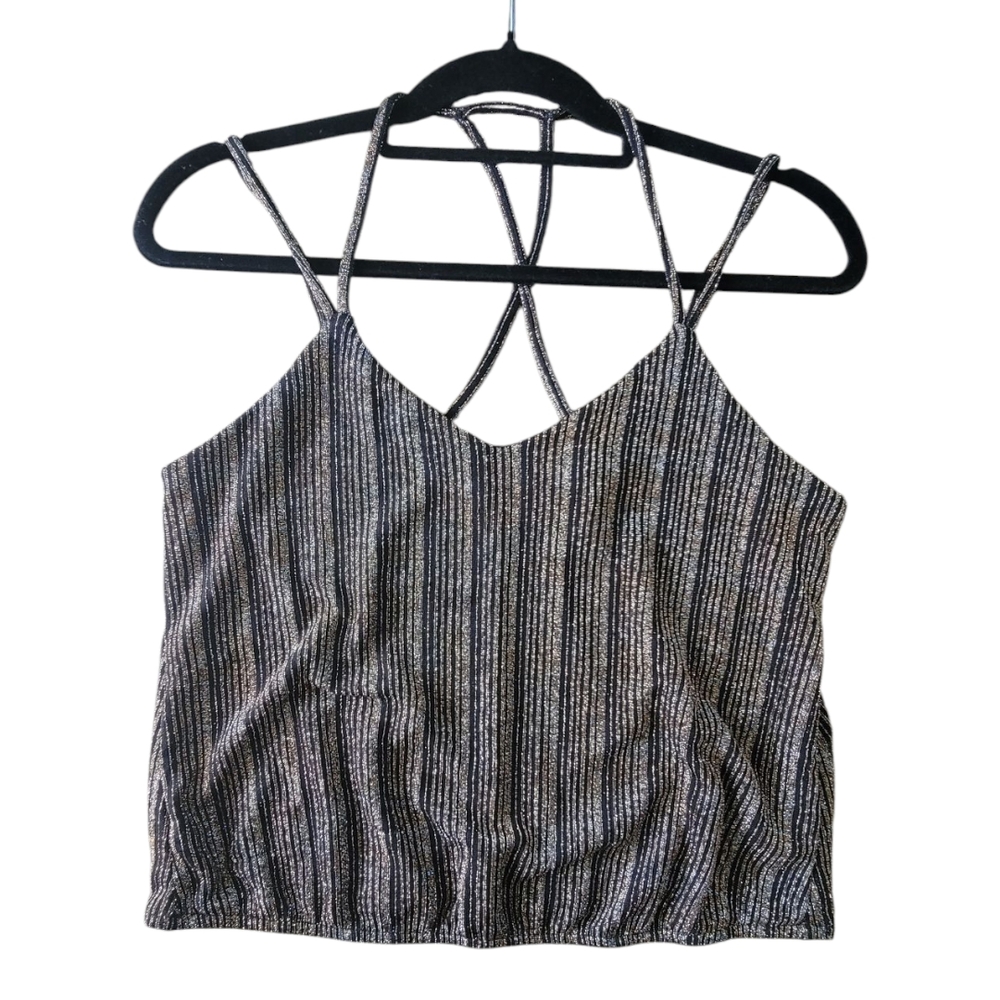Express Black Metallic Striped Cami Top – Size M